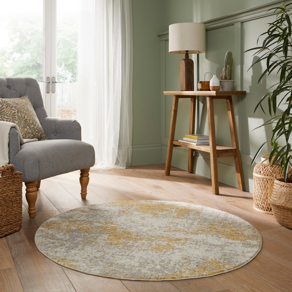 Rossa ROS03 Abstract Circle Rug by Concept Looms in Ivory Gold